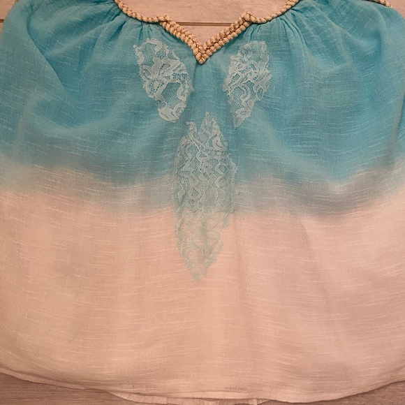 NWOT VENUS SIZE XL LINED HALTER TOP IN OMBRÉ AQUA BLUE TO WHITE - Picture 5 of 11